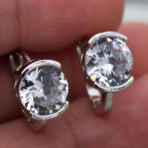 Jewelry - 18K White Gold Filled Simple White Diamond Zircon Hoop Earrings Gorgeous Gift